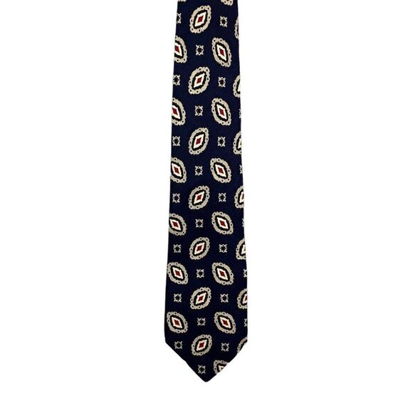 COACH MENS SILK TIE BLUE WITH TAN RED DESIGN - Picture 4 of 4